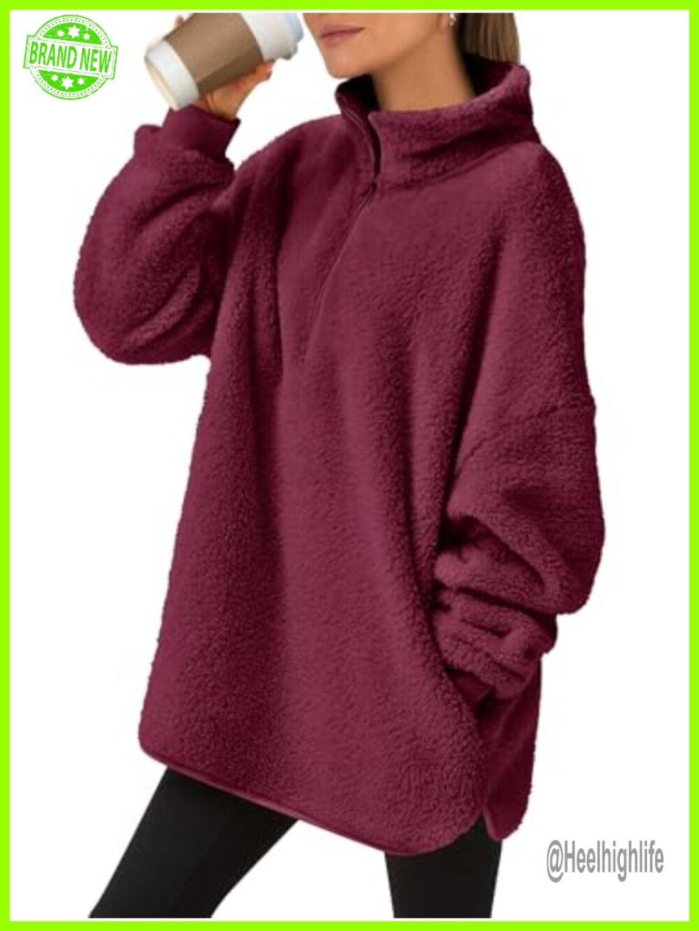 Fuzzy Sherpa Fleece Quarter Zip Oversized Sweatshirt Pullover